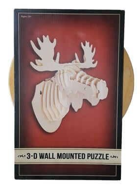 New 3-D Wall Mounted Wooden Moose Head Puzzle 27 Piece Cabin Decor DIY
